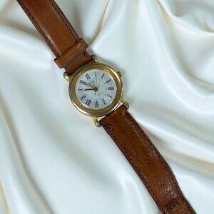 Vintage 80s 1989 Guess Bracelet Watch White Face Leather Band